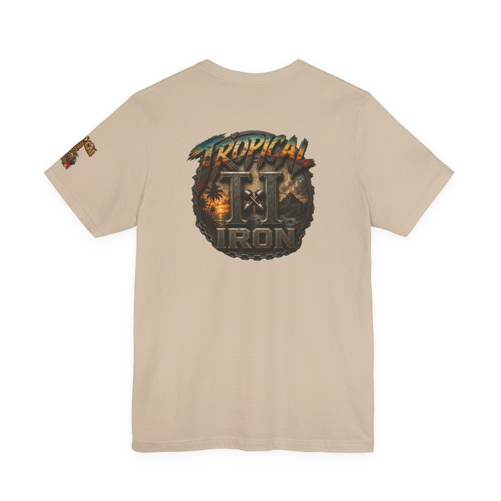 Tropical Iron Graphic Tee — 'Tropical Iron' Back Print Short Sleeve T-Shirt