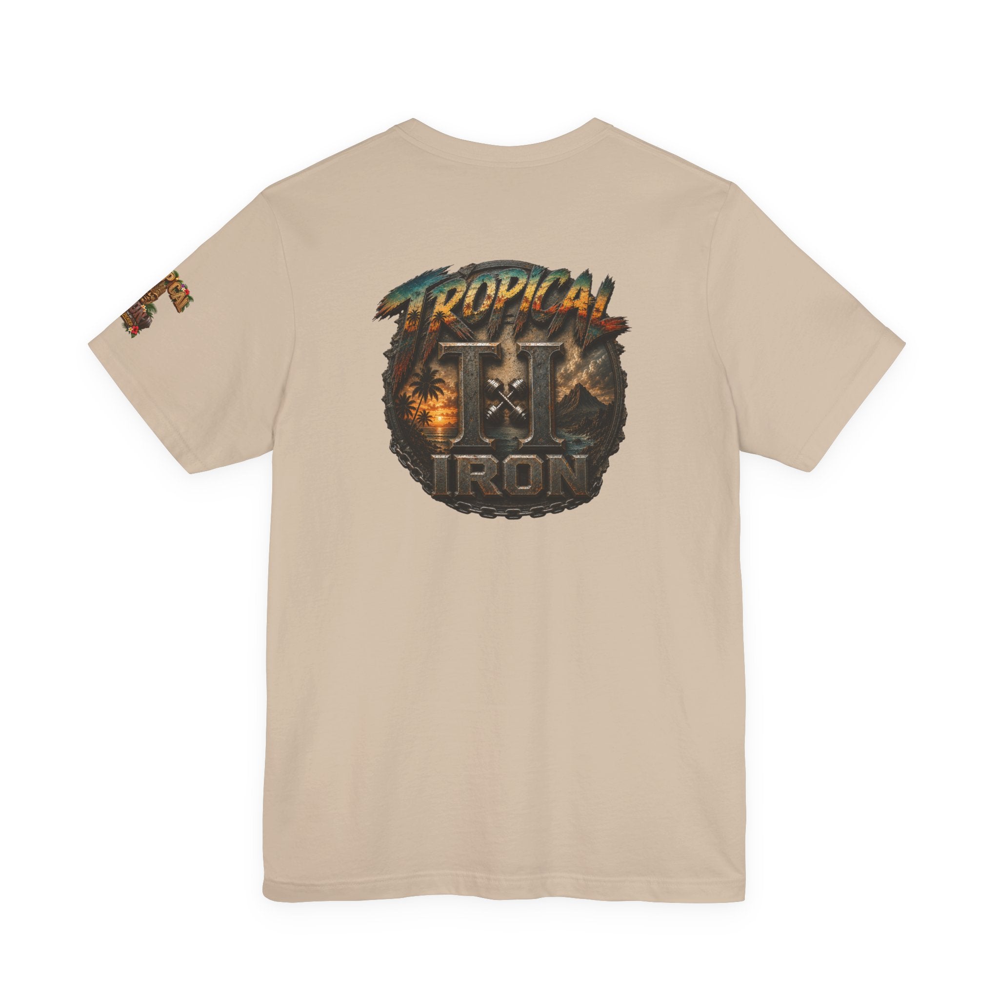 Tropical Iron Graphic Tee — 'Tropical Iron' Back Print Short Sleeve T-Shirt