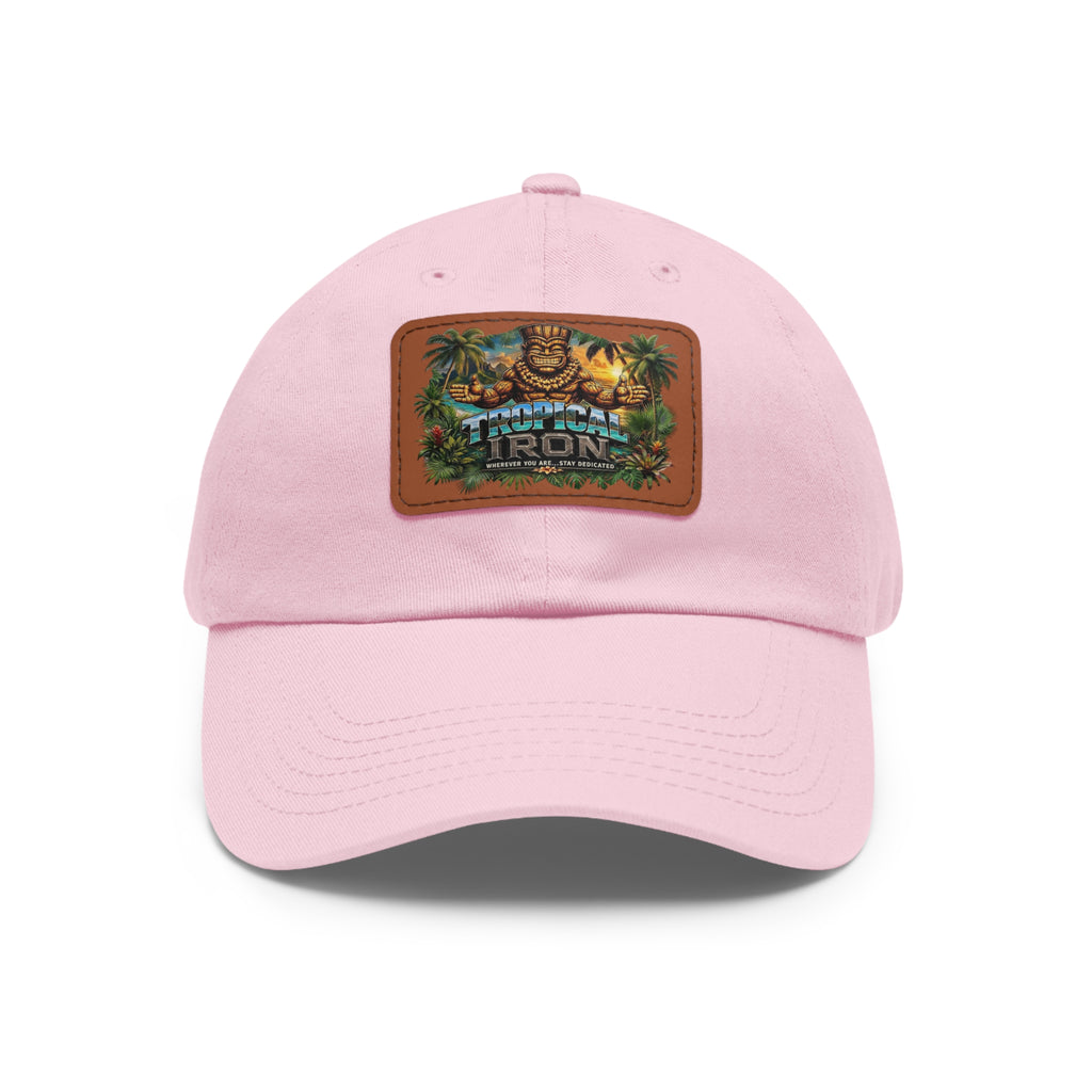 Tropical Iron Dad Hat with Leather Patch — Casual Workout & Coffee-Run Cap