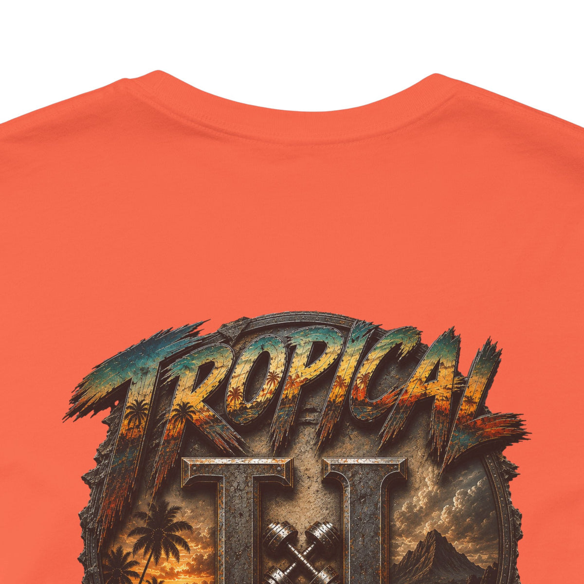 Tropical Iron Graphic Tee — 'Tropical Iron' Back Print Short Sleeve T-Shirt