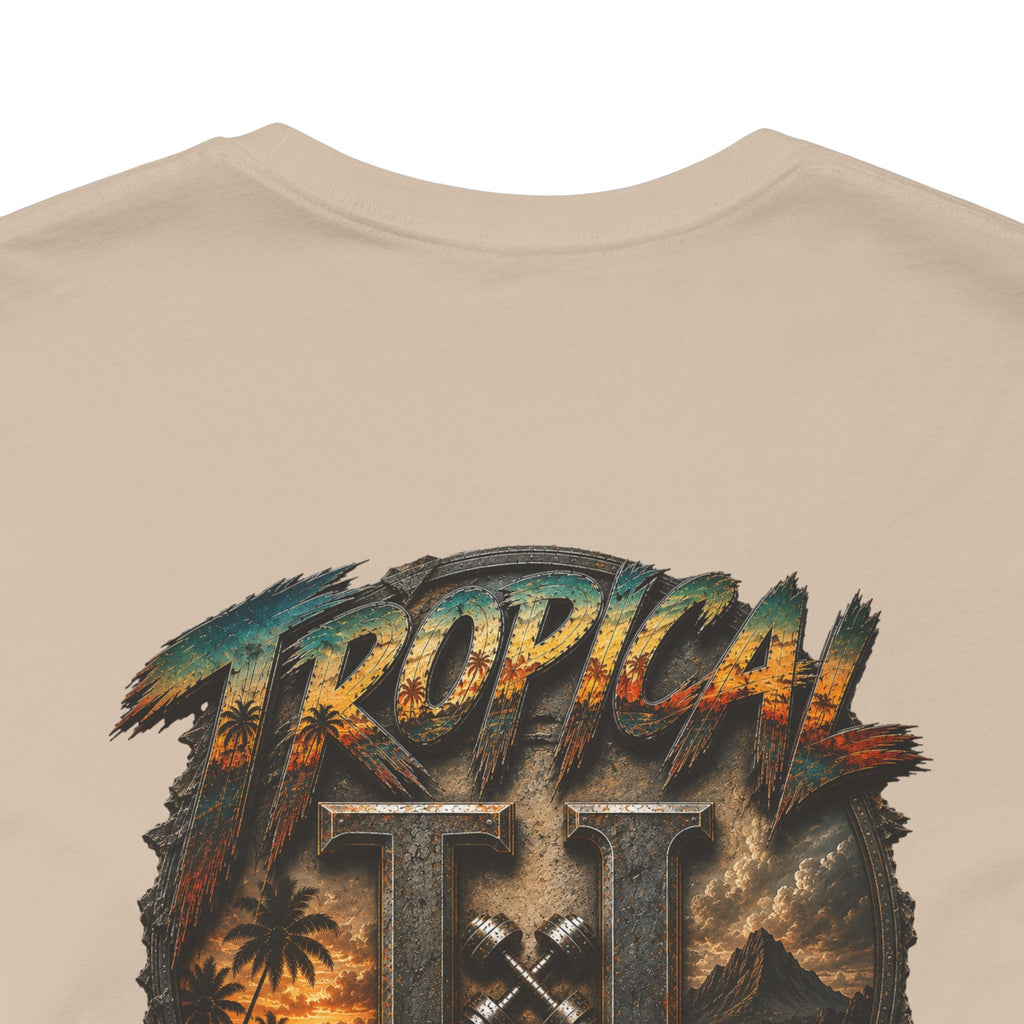 Tropical Iron Graphic Tee — 'Tropical Iron' Back Print Short Sleeve T-Shirt