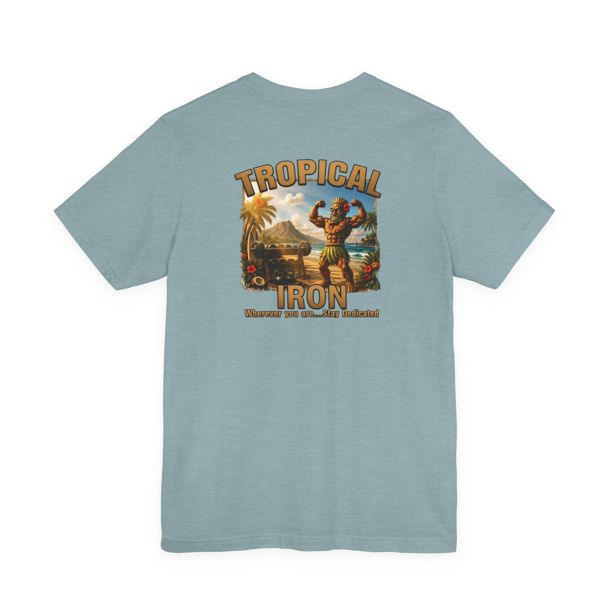 T-shirt — Tropical Iron Vintage  Bodybuilder Pose Logo Chest Print