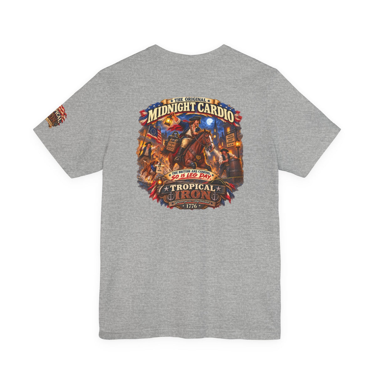 Tropical Night Concert T‑Shirt — "Midnight Cardio the british are coming so is leg day"