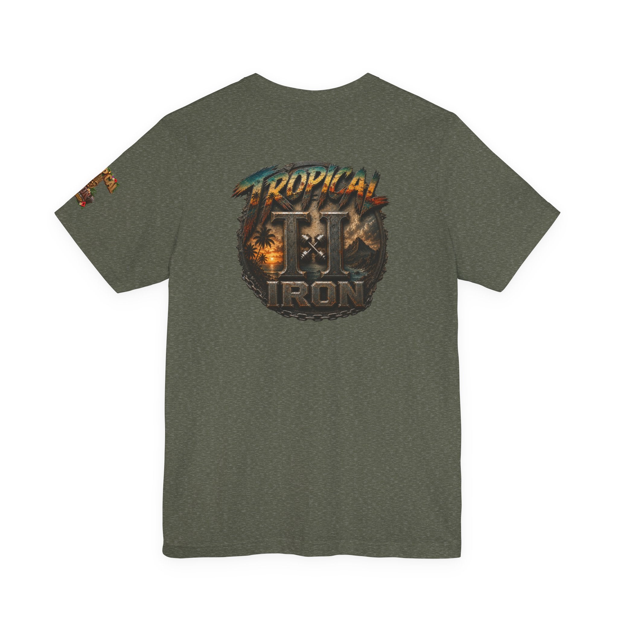 Tropical Iron Graphic Tee — 'Tropical Iron' Back Print Short Sleeve T-Shirt