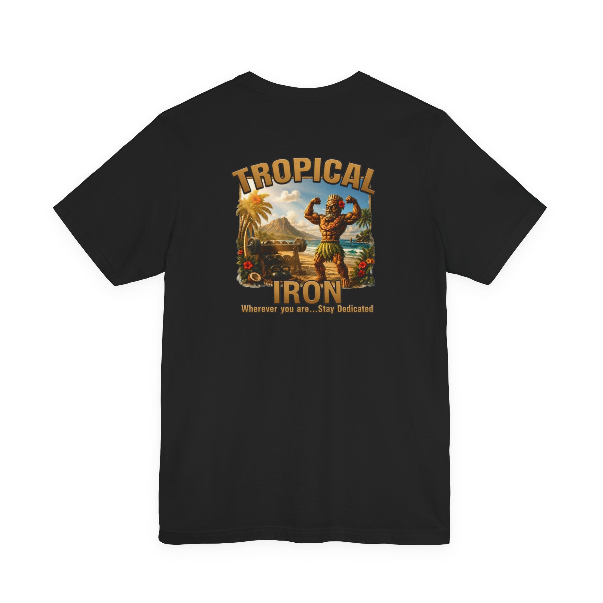 T-shirt — Tropical Iron Vintage  Bodybuilder Pose Logo Chest Print