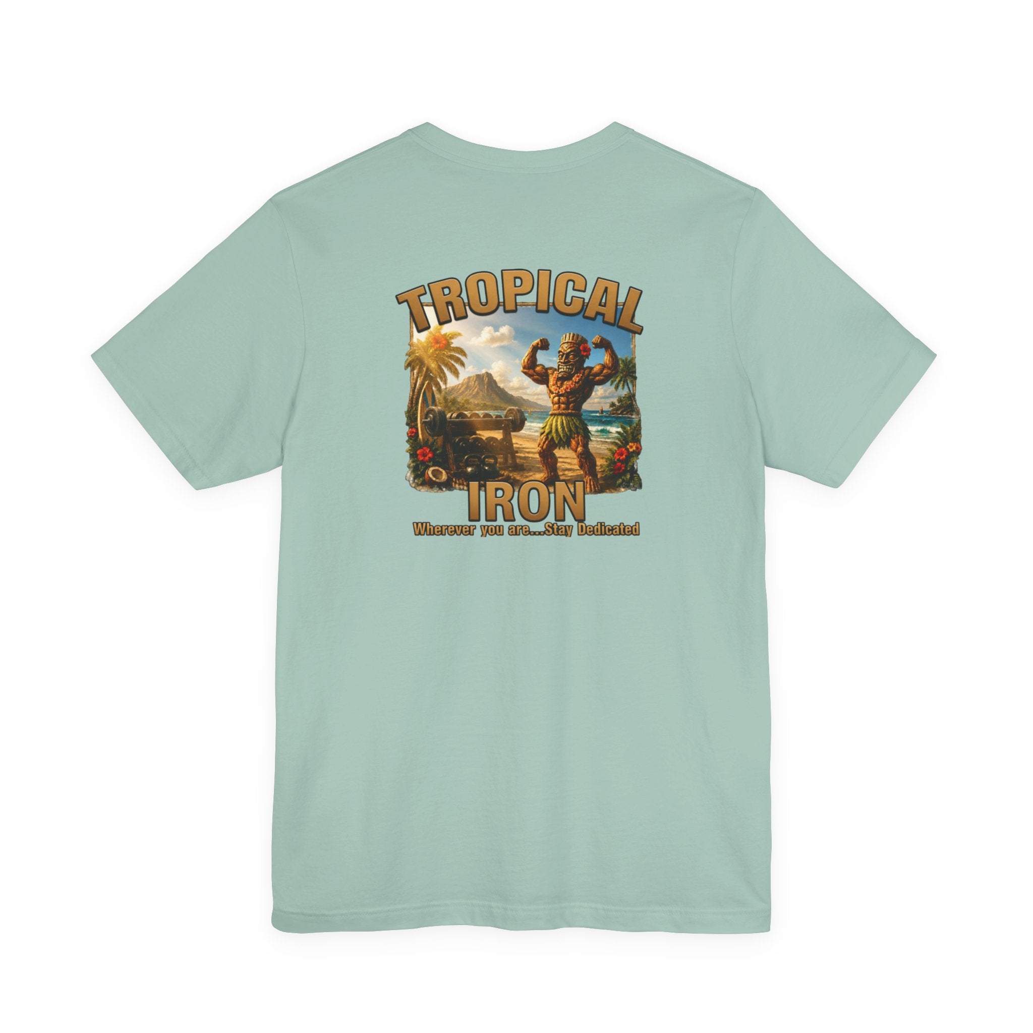 T-shirt — Tropical Iron Vintage  Bodybuilder Pose Logo Chest Print