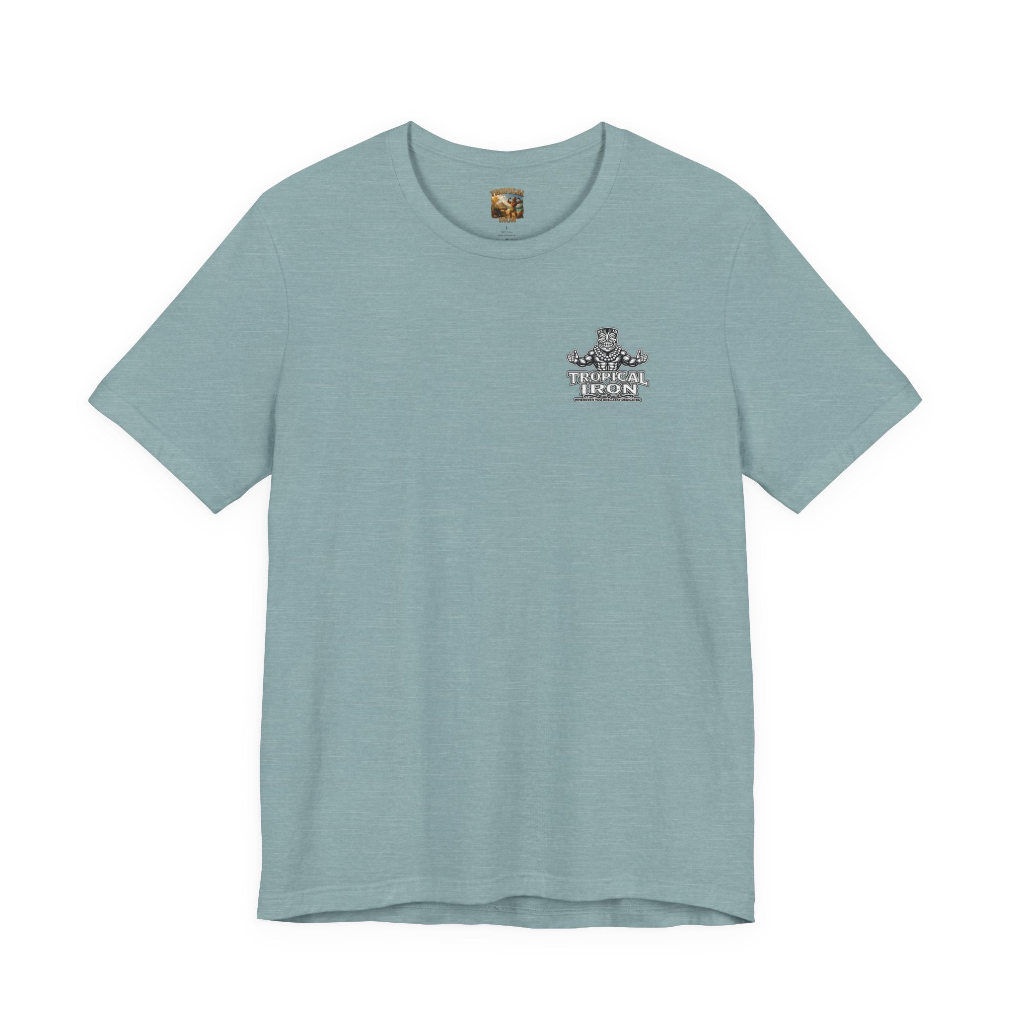T-shirt — Tropical Iron Vintage  Bodybuilder Pose Logo Chest Print