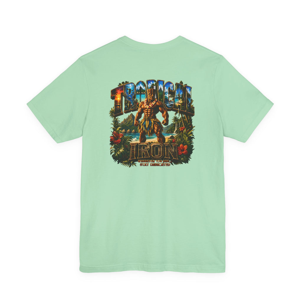 Tropical Island Crewneck Tee — 'Paradise Strong' Graphic T-Shirt