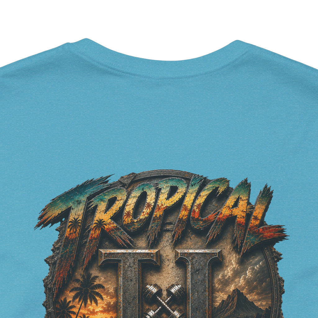Tropical Iron Graphic Tee — 'Tropical Iron' Back Print Short Sleeve T-Shirt