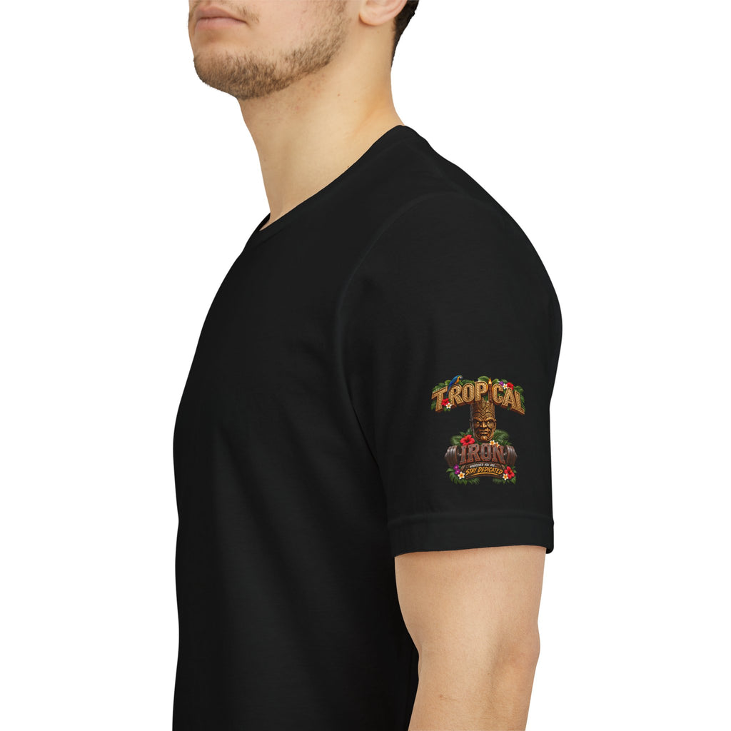 Tropical Iron Graphic Tee — 'Tropical Iron' Back Print Short Sleeve T-Shirt