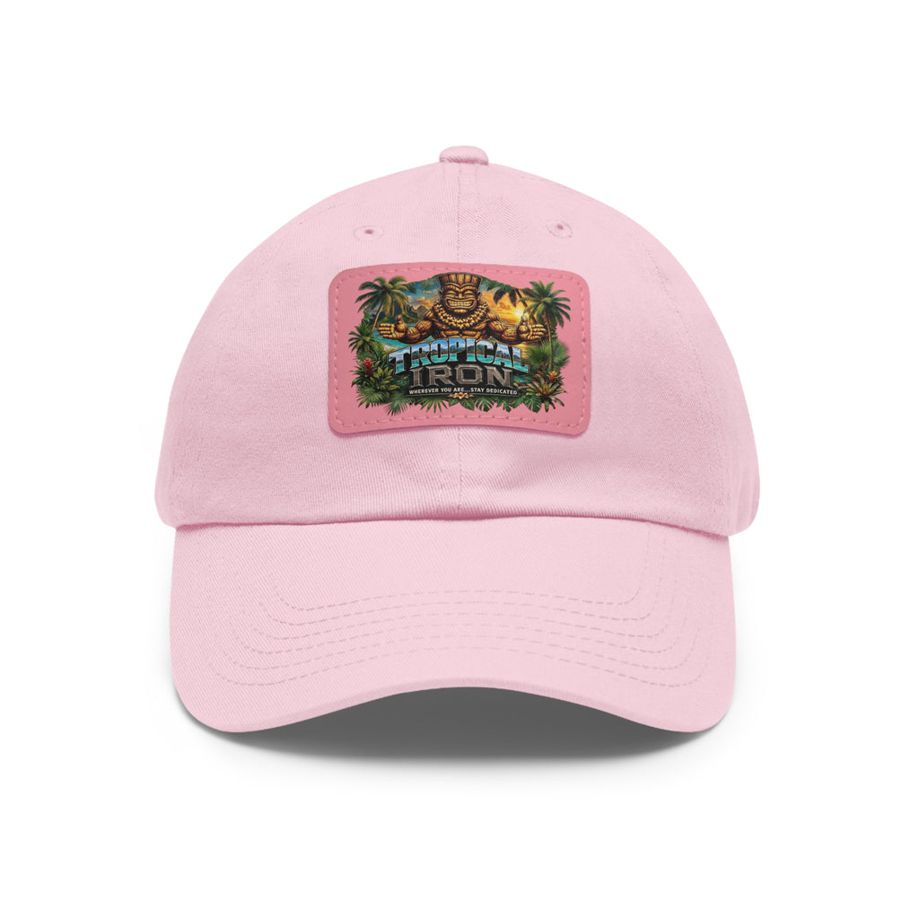 Tropical Iron Dad Hat with Leather Patch — Casual Workout & Coffee-Run Cap