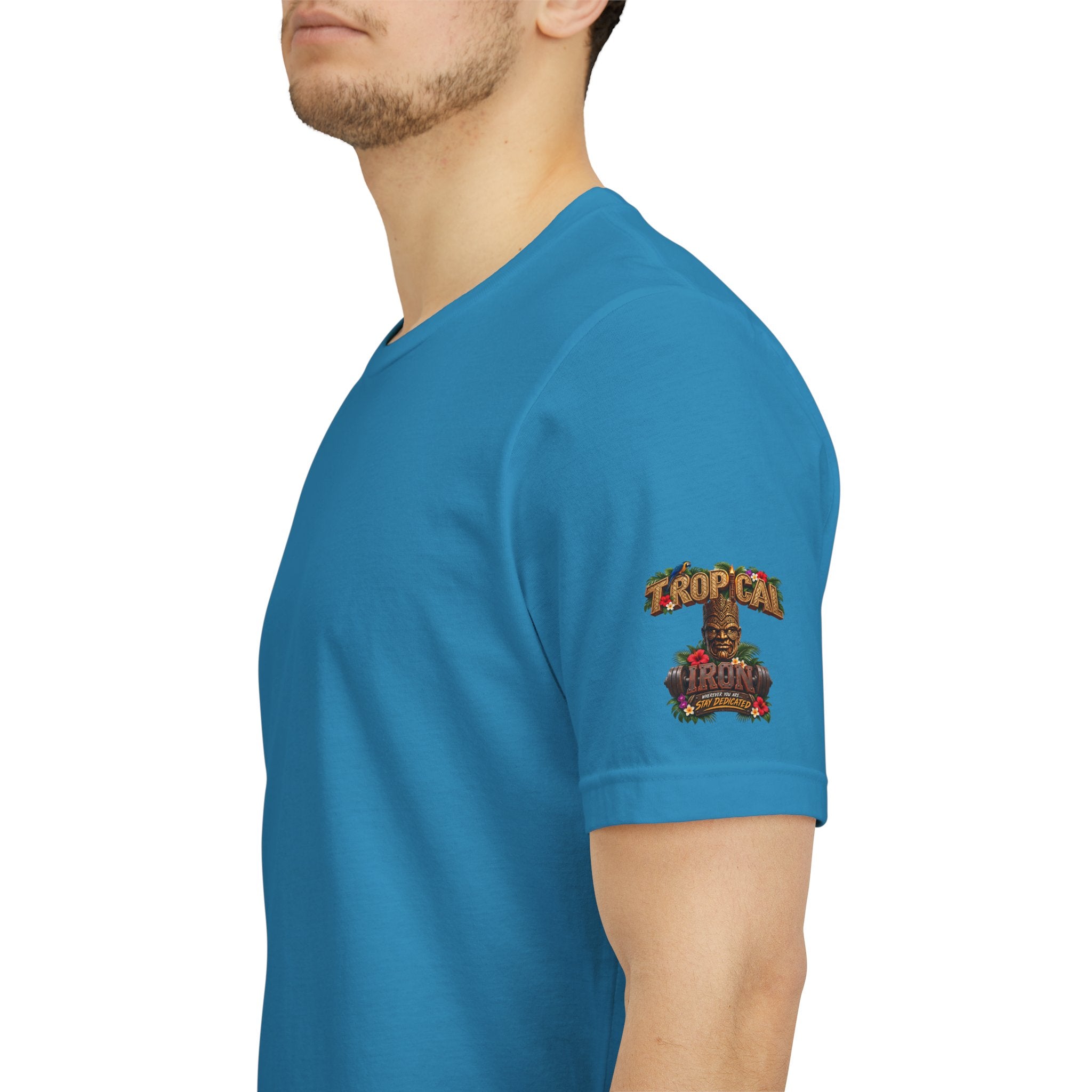 Tropical Iron Graphic Tee — 'Tropical Iron' Back Print Short Sleeve T-Shirt