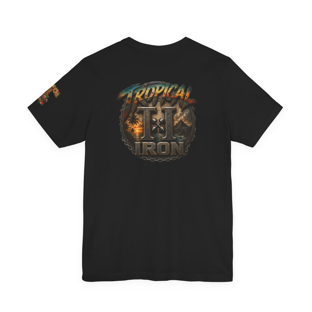 Tropical Iron Graphic Tee — 'Tropical Iron' Back Print Short Sleeve T-Shirt