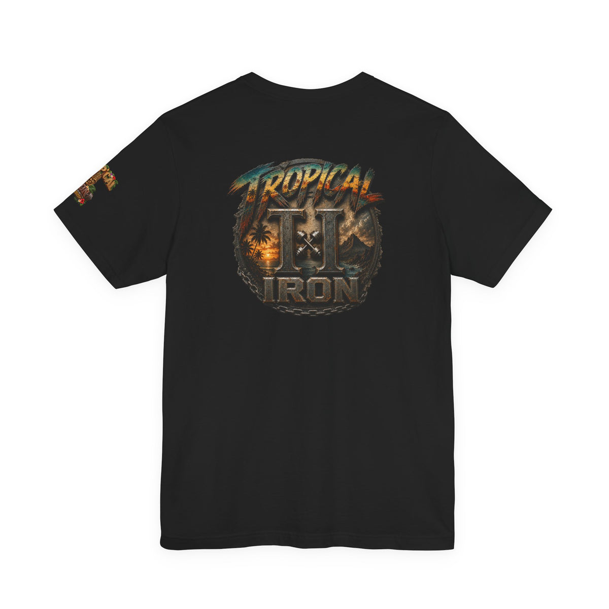 Tropical Iron Graphic Tee — 'Tropical Iron' Back Print Short Sleeve T-Shirt