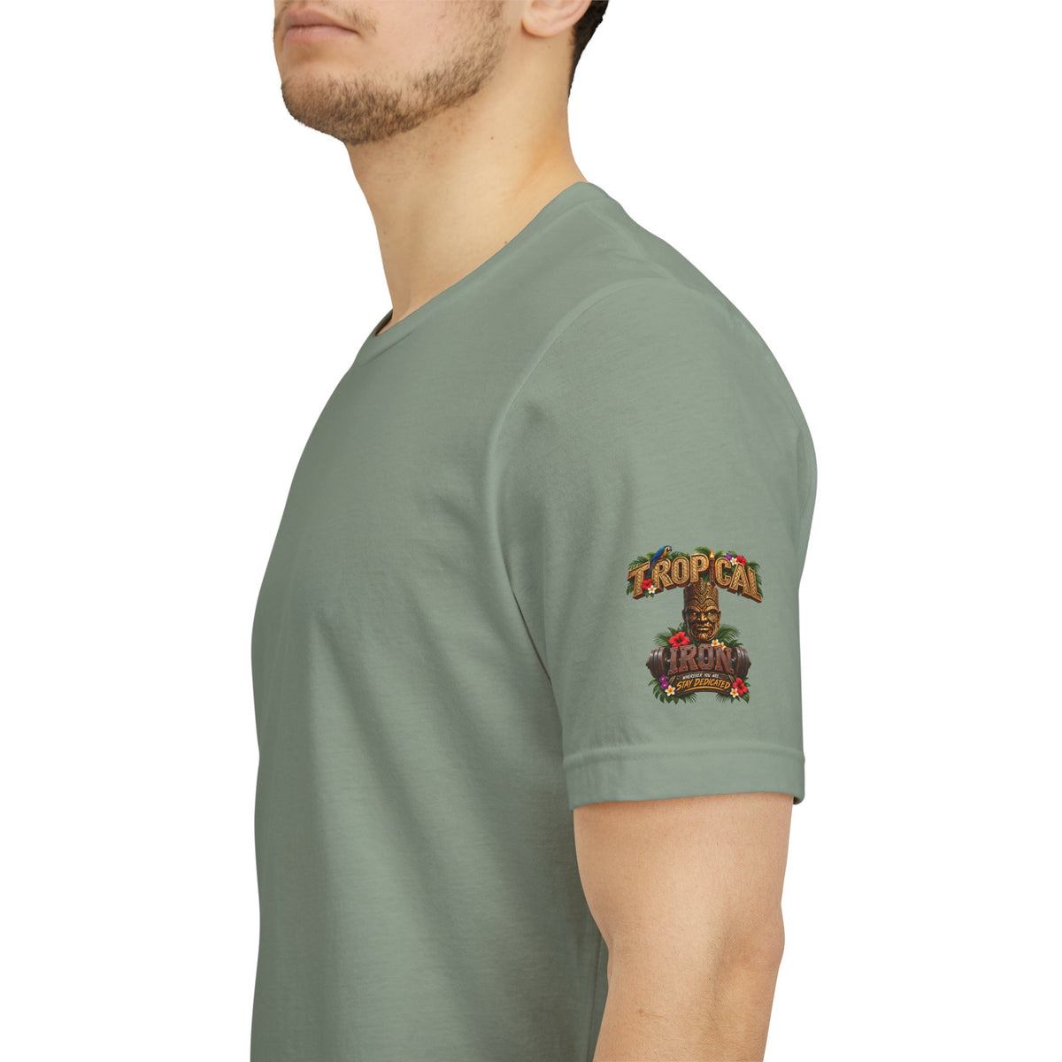 Tropical Iron Graphic Tee — 'Tropical Iron' Back Print Short Sleeve T-Shirt
