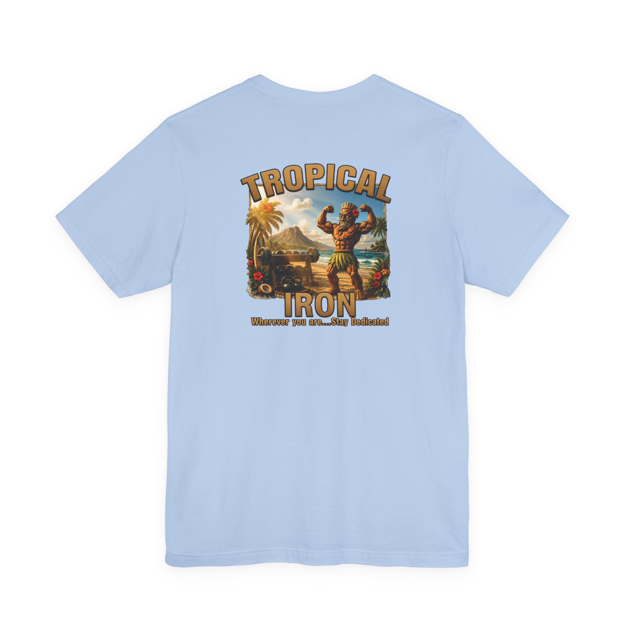 T-shirt — Tropical Iron Vintage  Bodybuilder Pose Logo Chest Print