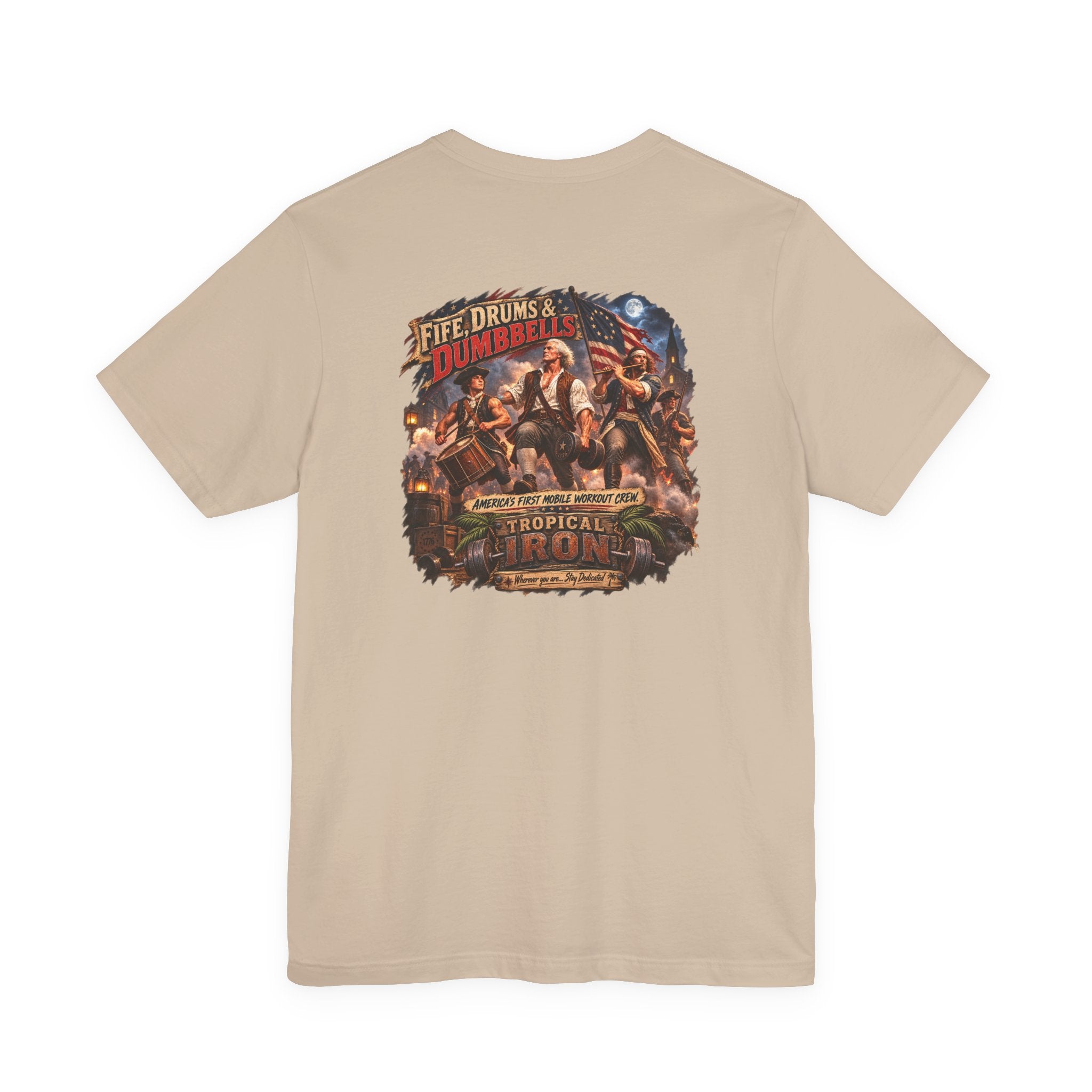 Tropical Iron Band Graphic Tee — "Fife Drums & Dumbrells" Vintage Concert T‑Shirt