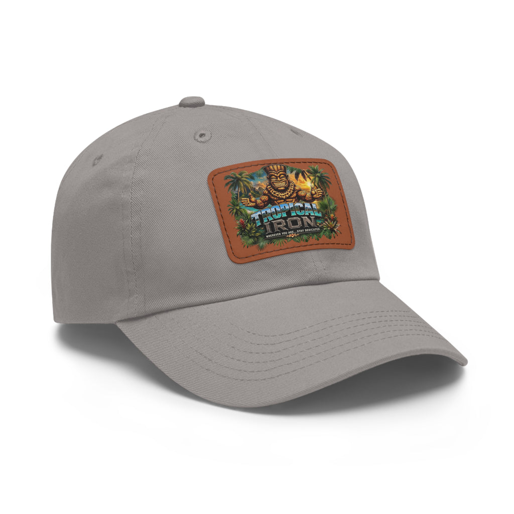 Tropical Iron Dad Hat with Leather Patch — Casual Workout & Coffee-Run Cap