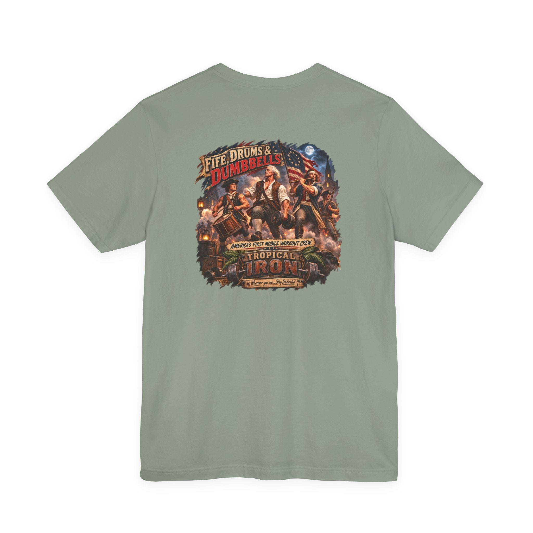 Tropical Iron Band Graphic Tee — "Fife Drums & Dumbrells" Vintage Concert T‑Shirt