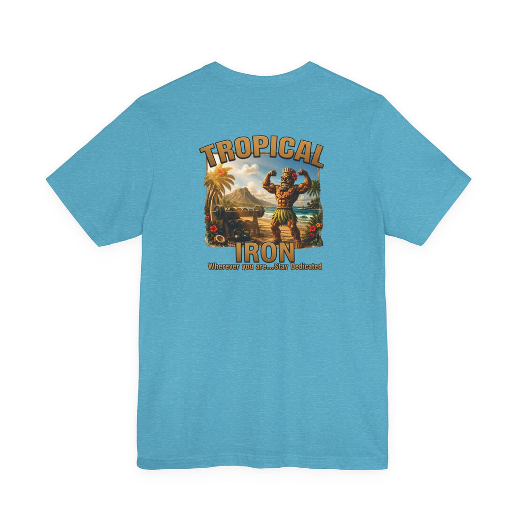 T-shirt — Tropical Iron Vintage  Bodybuilder Pose Logo Chest Print