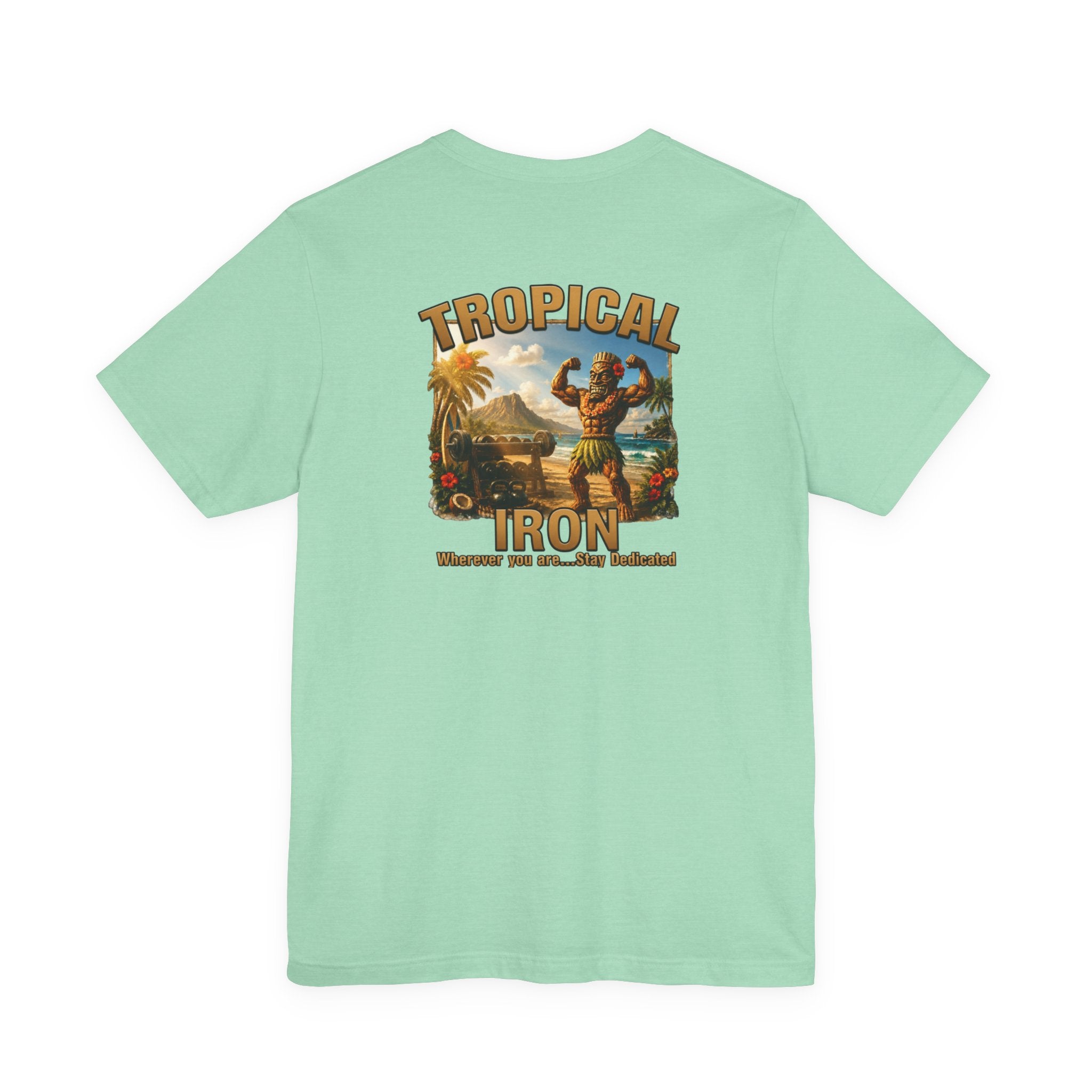 T-shirt — Tropical Iron Vintage  Bodybuilder Pose Logo Chest Print