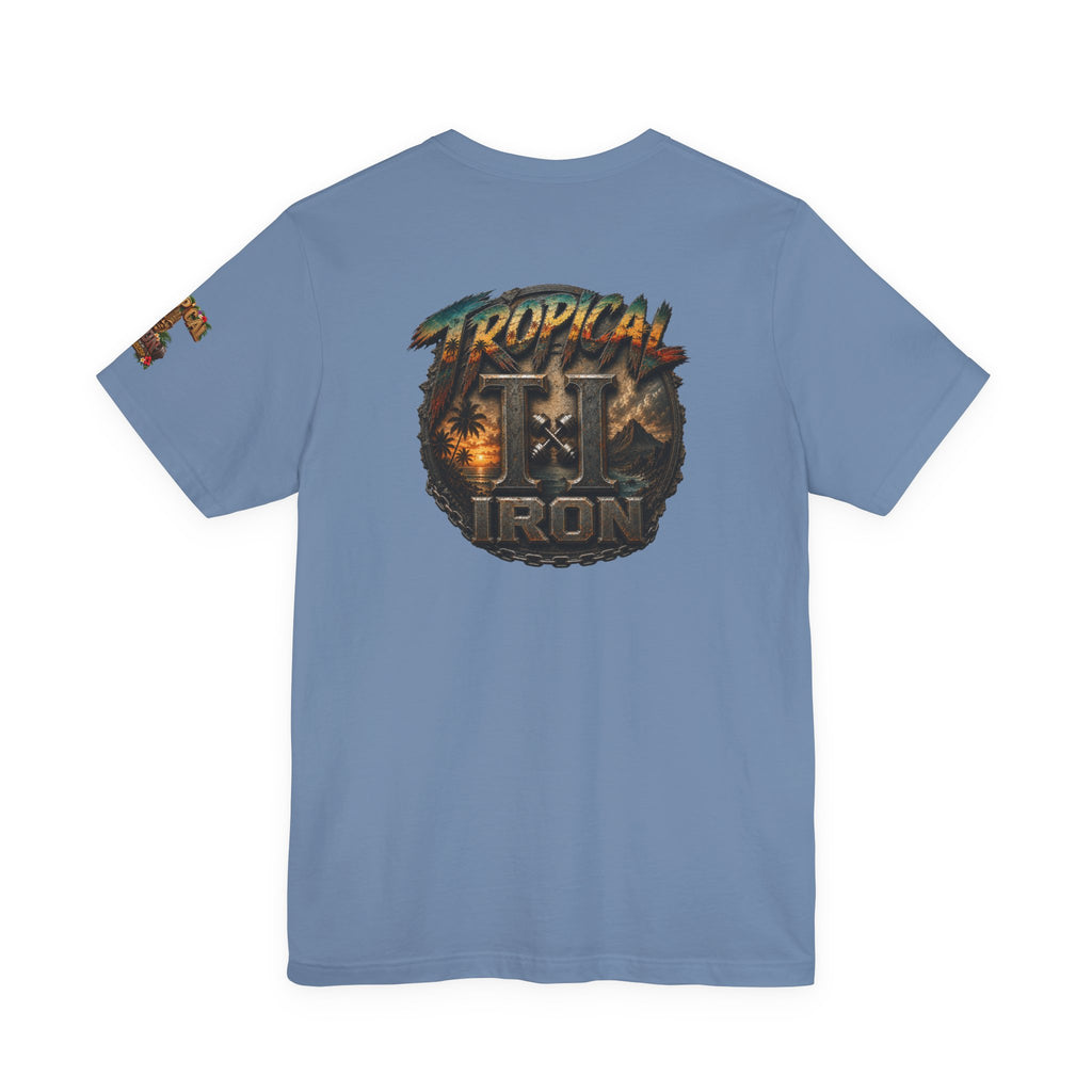 Tropical Iron Graphic Tee — 'Tropical Iron' Back Print Short Sleeve T-Shirt