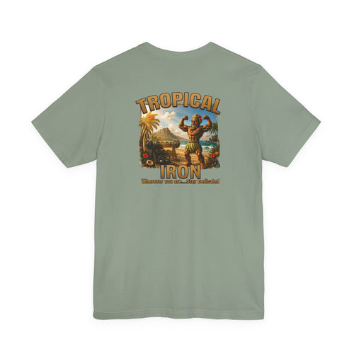 T-shirt — Tropical Iron Vintage  Bodybuilder Pose Logo Chest Print