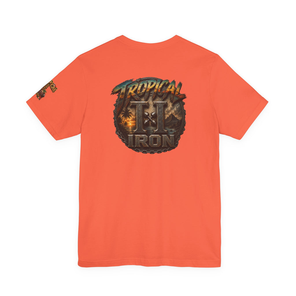 Tropical Iron Graphic Tee — 'Tropical Iron' Back Print Short Sleeve T-Shirt