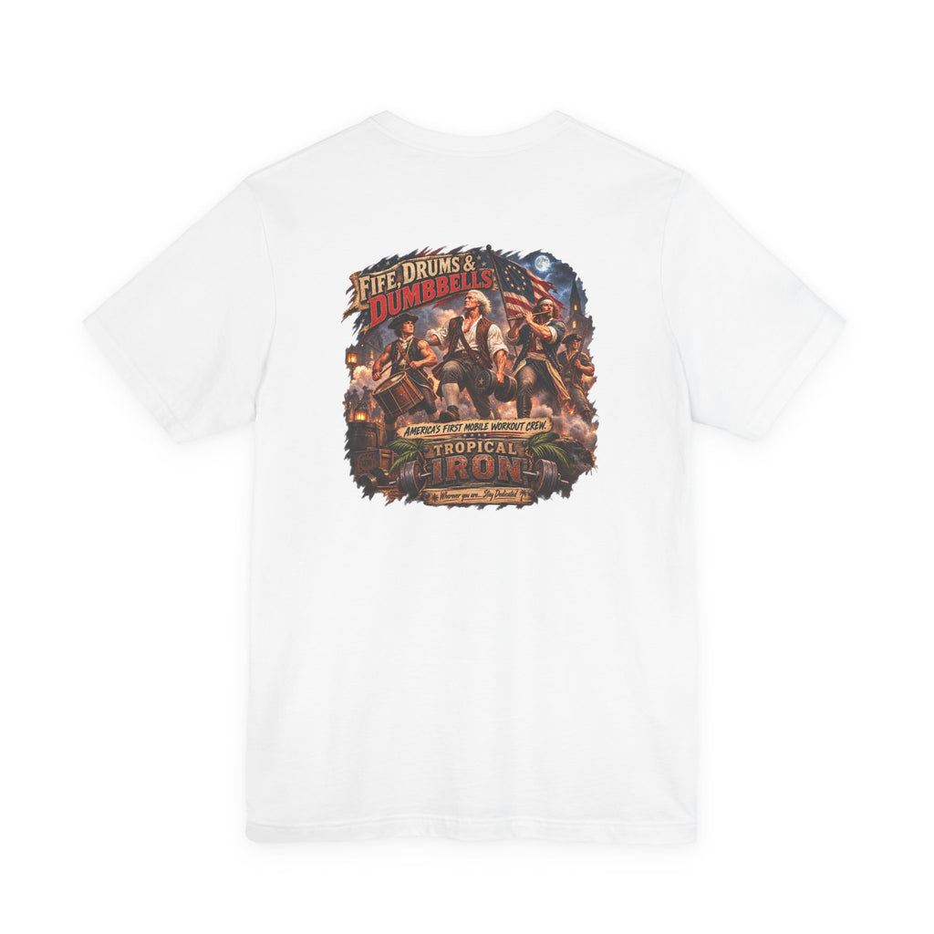 Tropical Iron Band Graphic Tee — "Fife Drums & Dumbrells" Vintage Concert T‑Shirt