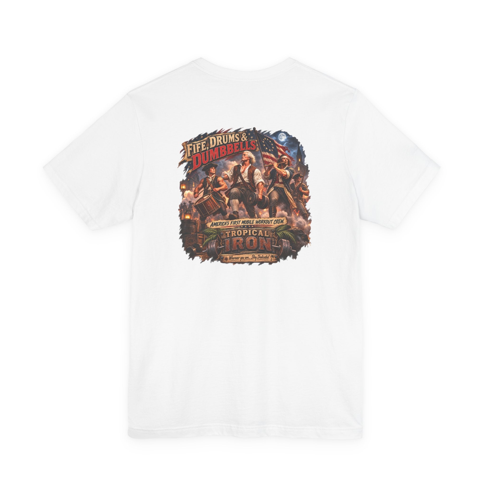 Tropical Iron Band Graphic Tee — "Fife Drums & Dumbrells" Vintage Concert T‑Shirt