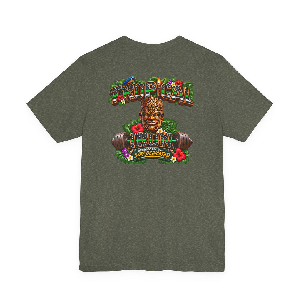 Tropical Strength Gym Tee — "Stay Dedicated" T-Shirt