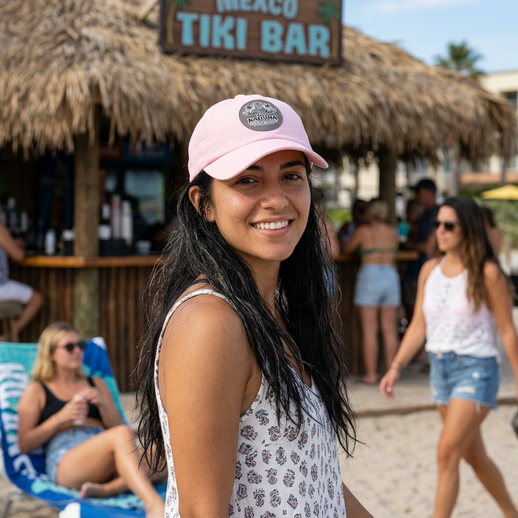 Leather Patch Dad Hat — Tropical Iron Apparel Retro Surf Logo