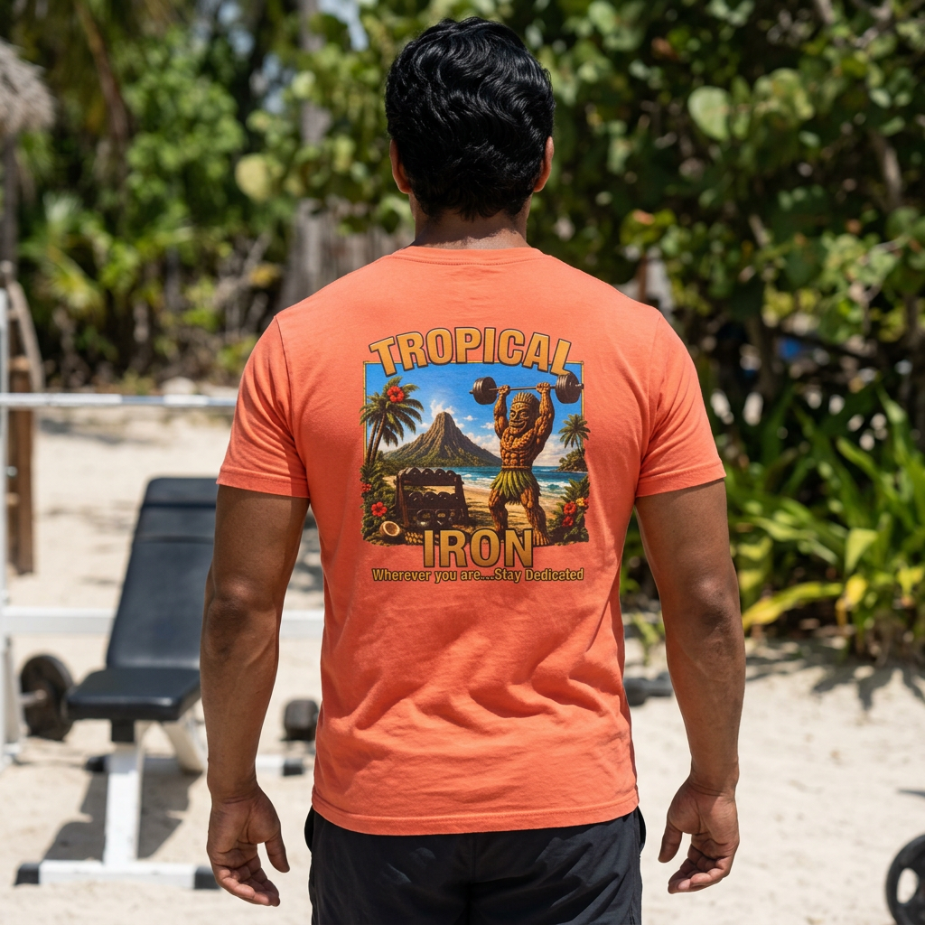 Tropical Iron Beach T-Shirt – Vintage Hawaiian Surf Hula Design