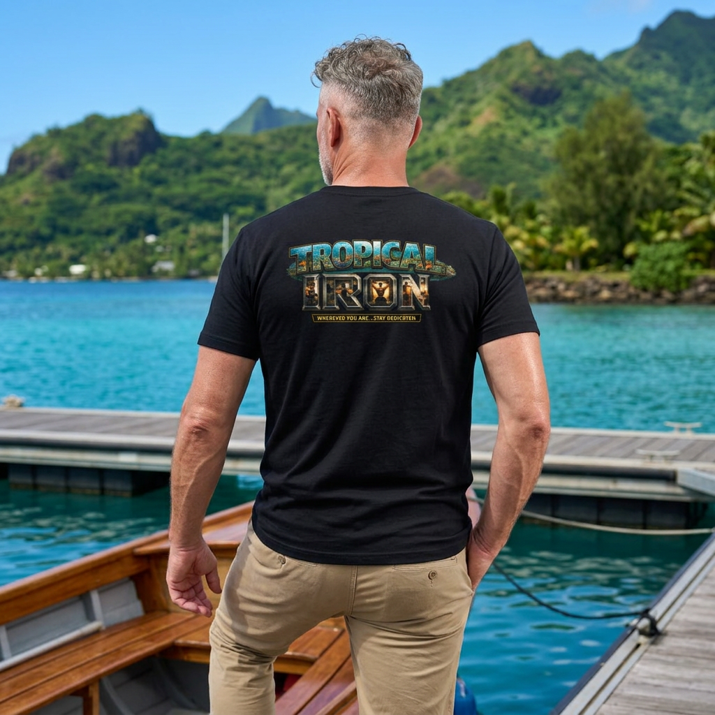 Tropical Iron Graphic T‑Shirt — Vintage Surf Beach Crew Tee