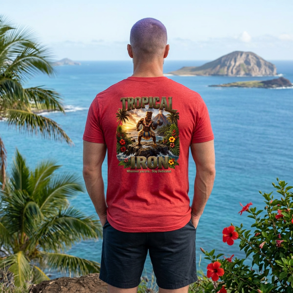 Tropical Iron Graphic Tee — Hawaiian Surf Vintage Sunset Shirt