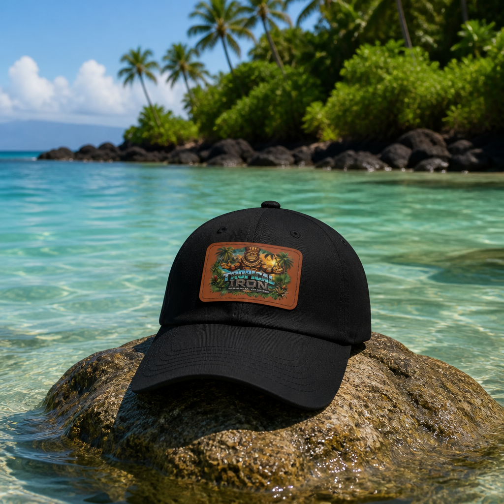 Tropical Iron Dad Hat with Leather Patch — Casual Workout & Coffee-Run Cap