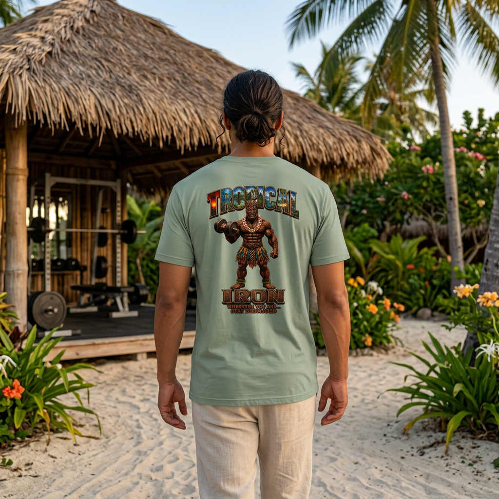 Tropical Iron Muscle T-Shirt — Vintage Hawaiian Weightlifting Tee  single pose
