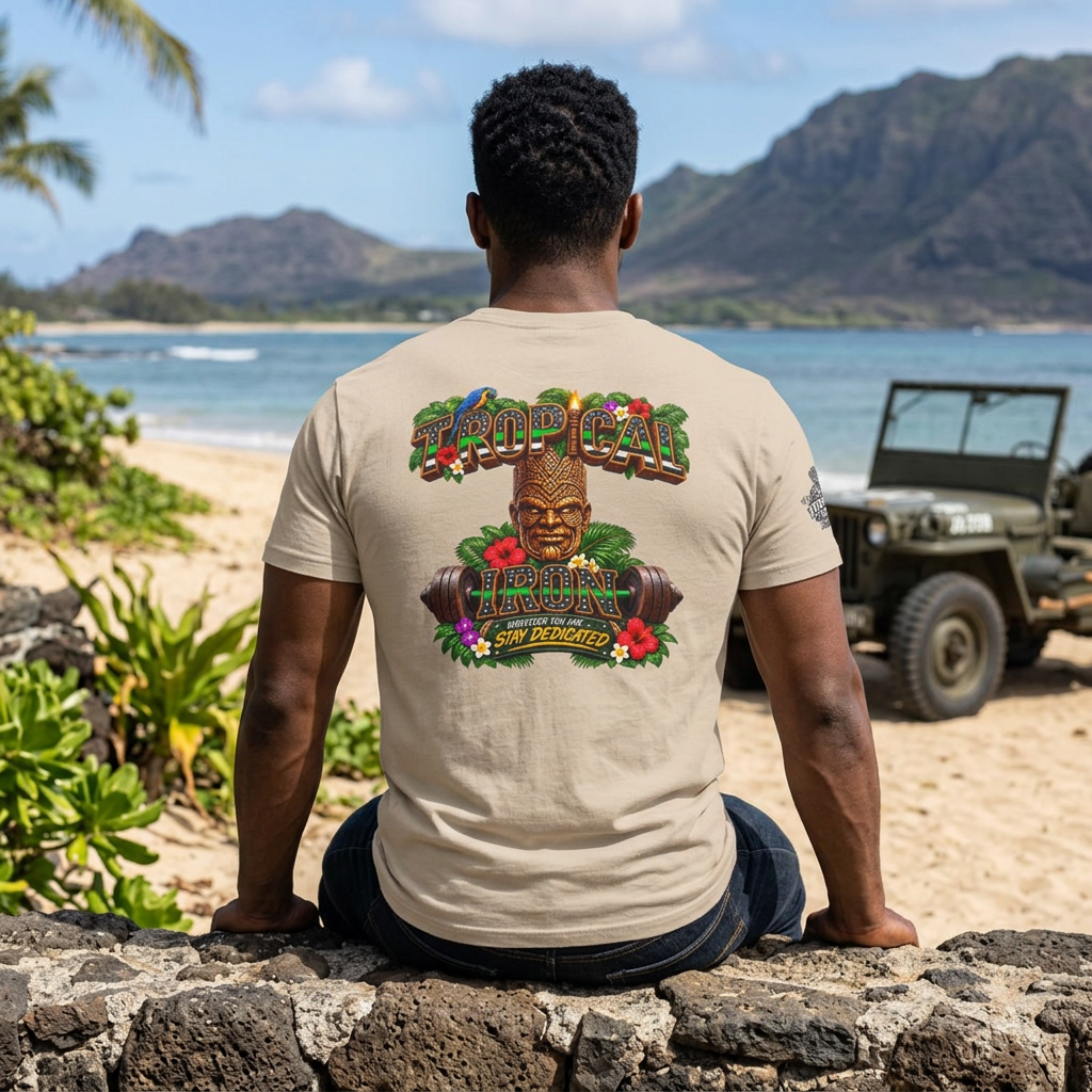 Tropical Strength Gym Tee — "Stay Dedicated" T-Shirt