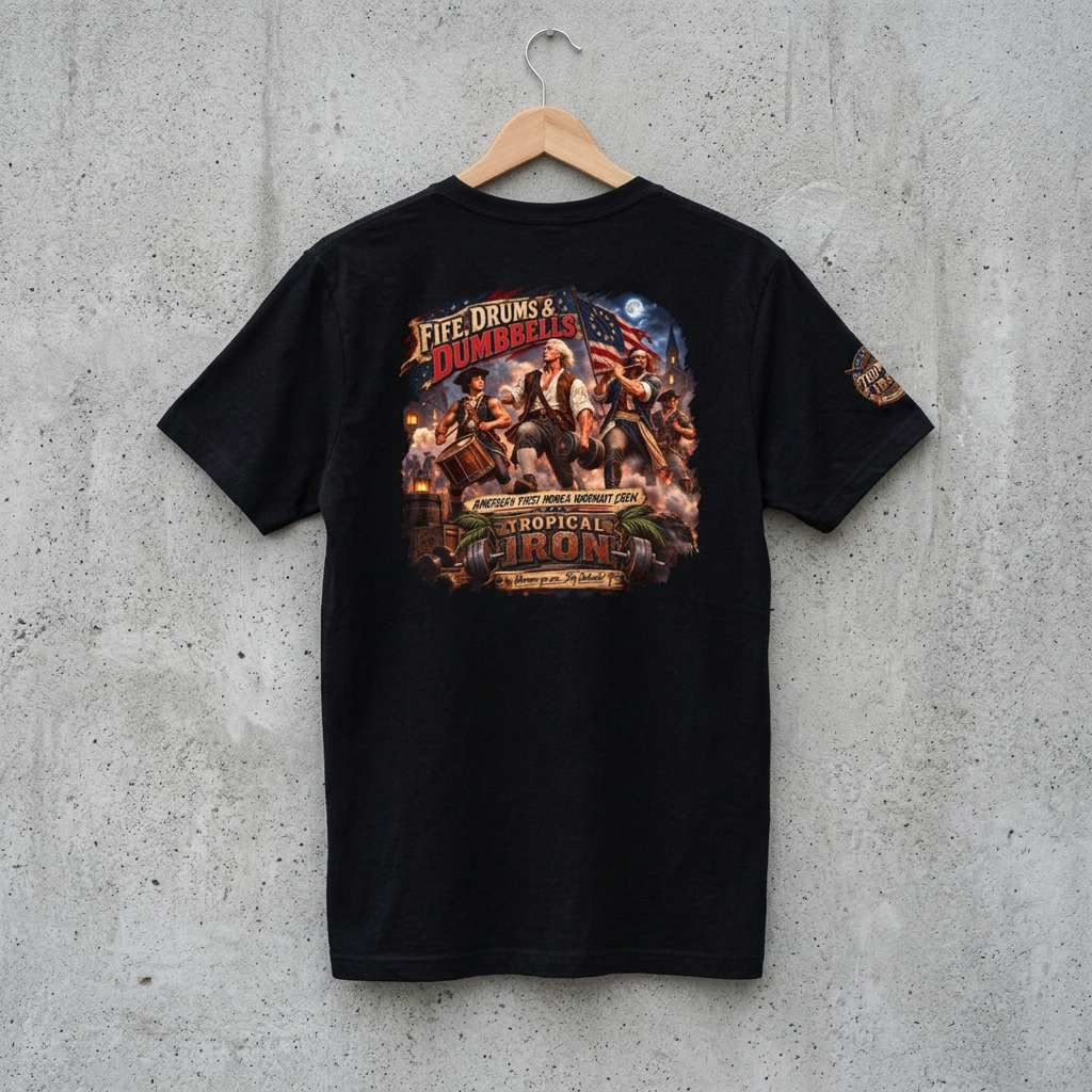 Tropical Iron Band Graphic Tee — "Fife Drums & Dumbrells" Vintage Concert T‑Shirt