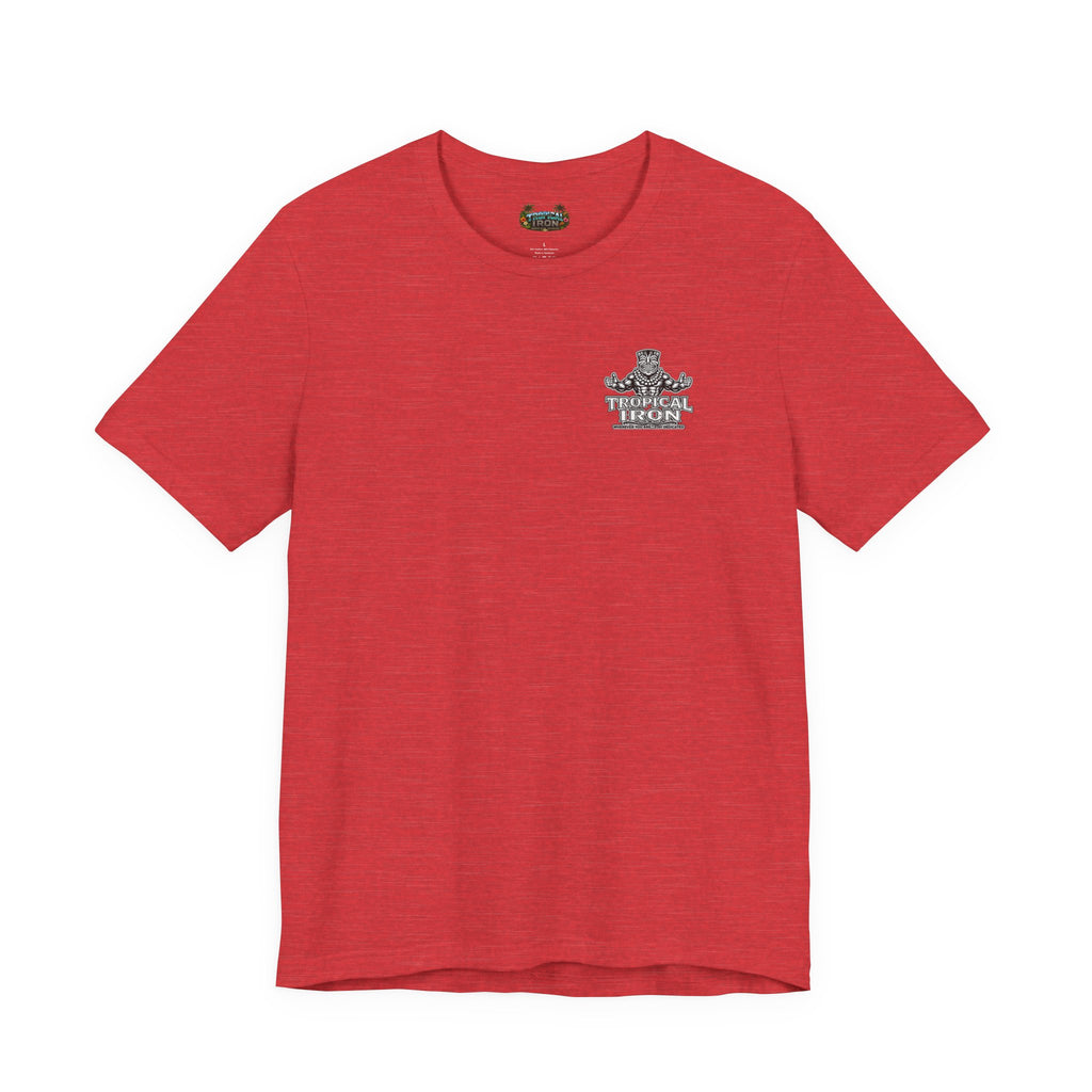 Tropical Iron Graphic Tee — Hawaiian Tiki Muscle Fitness Shirt