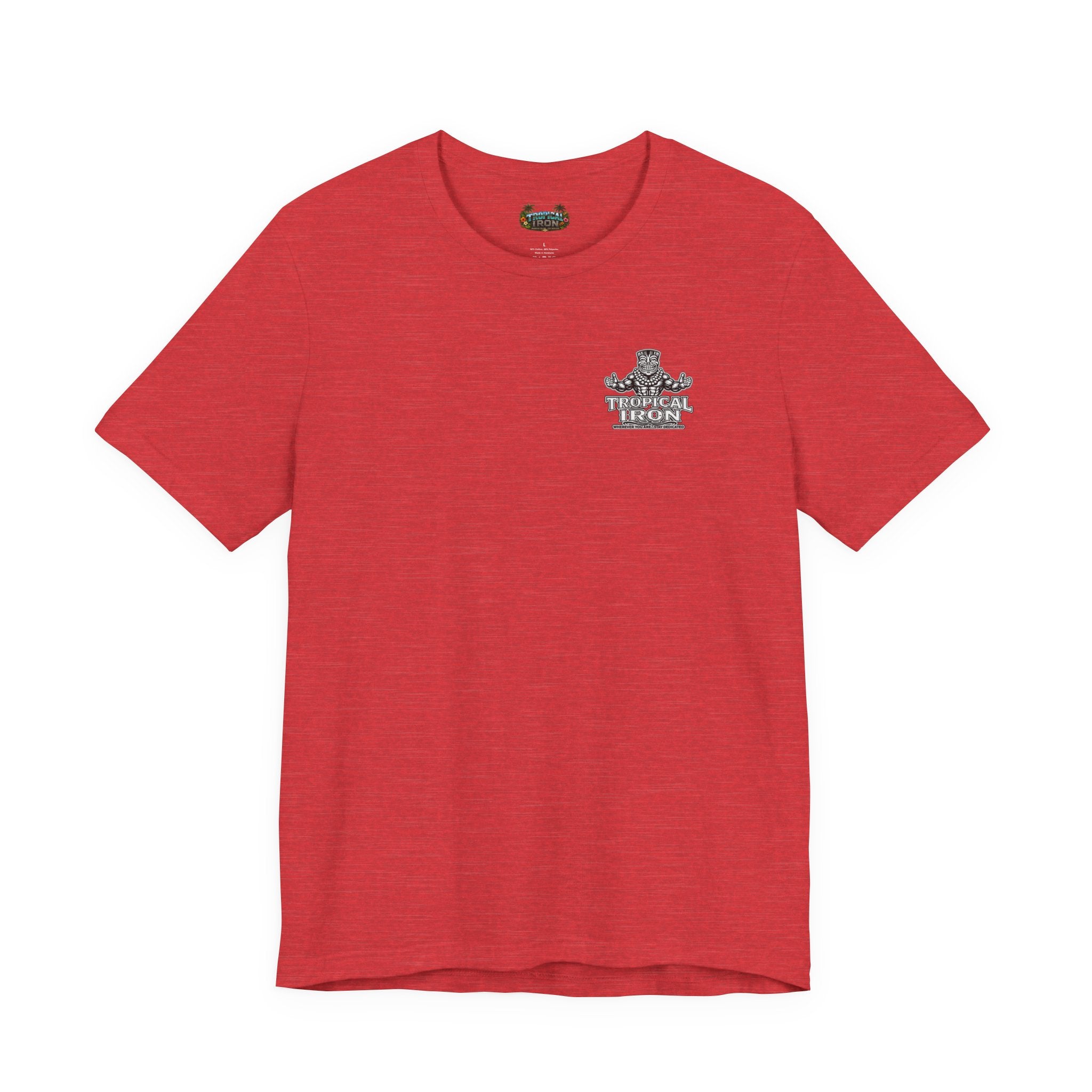 Tropical Iron Graphic Tee — Hawaiian Tiki Muscle Fitness Shirt