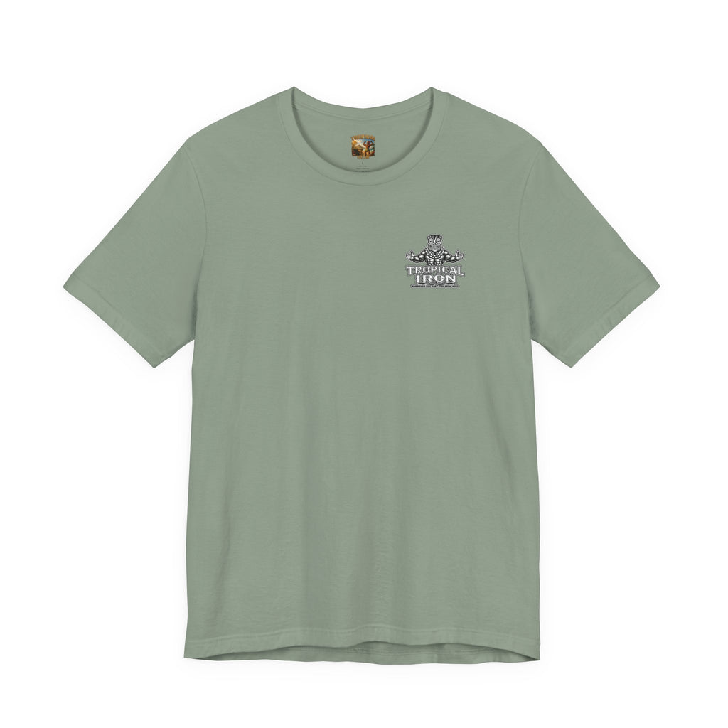 T-shirt — Tropical Iron Vintage  Bodybuilder Pose Logo Chest Print