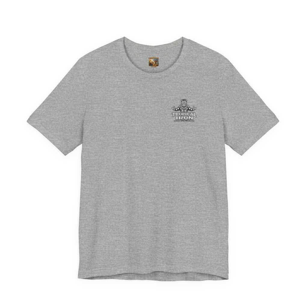 T-shirt — Tropical Iron Vintage  Bodybuilder Pose Logo Chest Print