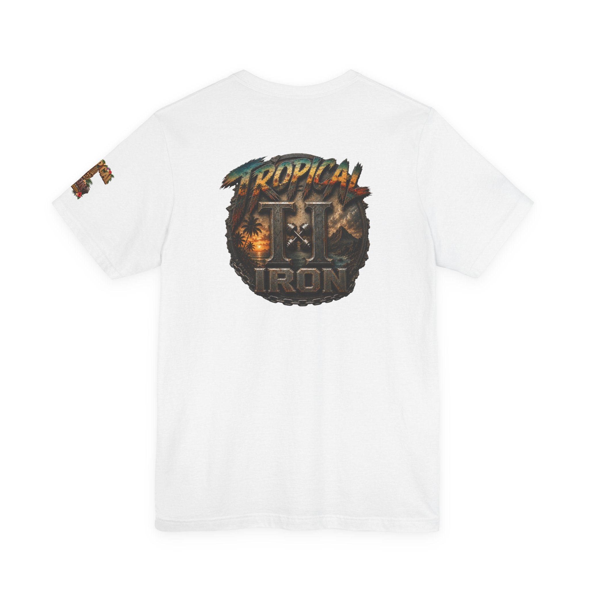 Tropical Iron Graphic Tee — 'Tropical Iron' Back Print Short Sleeve T-Shirt
