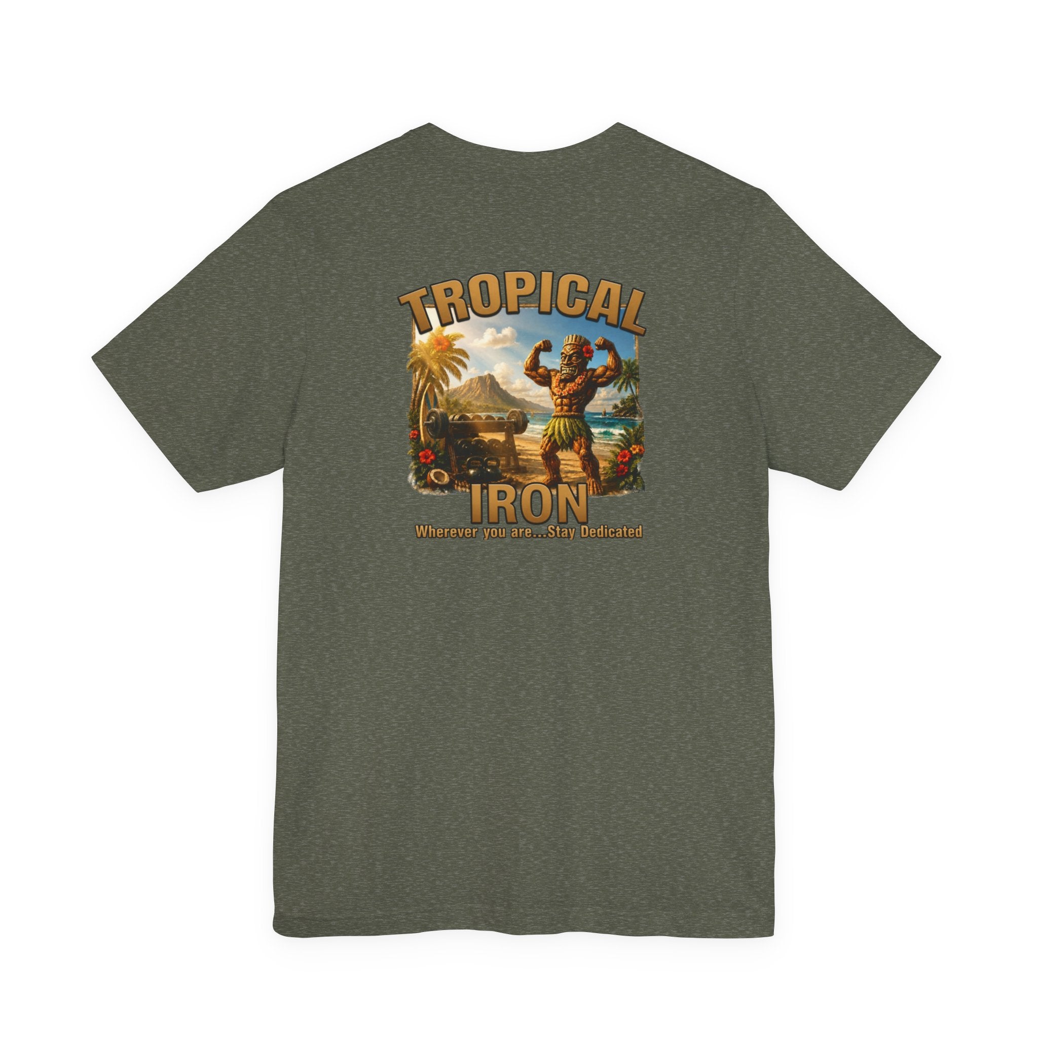 T-shirt — Tropical Iron Vintage  Bodybuilder Pose Logo Chest Print