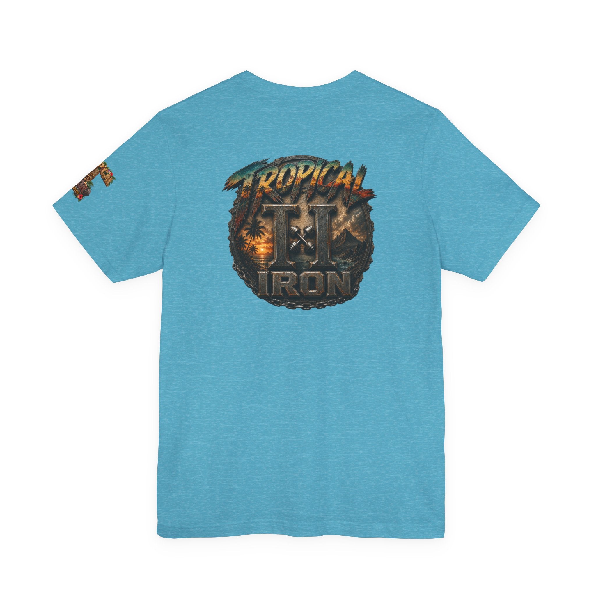 Tropical Iron Graphic Tee — 'Tropical Iron' Back Print Short Sleeve T-Shirt