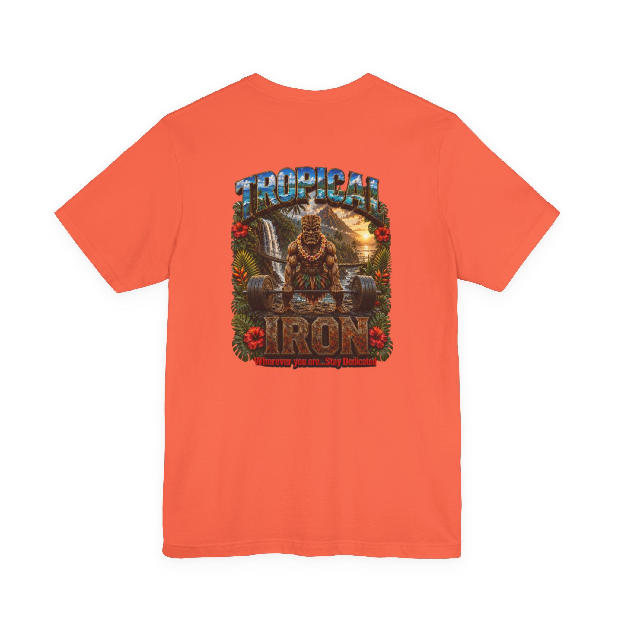 Tropical Iron Graphic Tee — Hawaiian Tiki Muscle Fitness Shirt