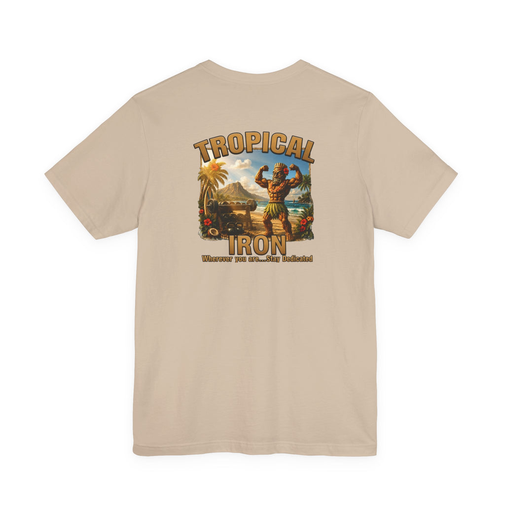 T-shirt — Tropical Iron Vintage  Bodybuilder Pose Logo Chest Print