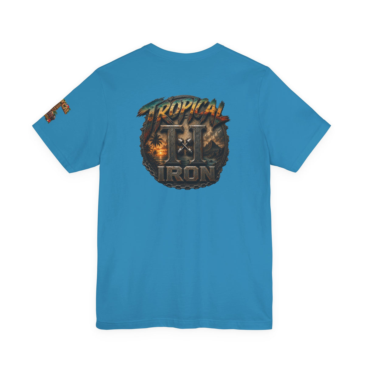 Tropical Iron Graphic Tee — 'Tropical Iron' Back Print Short Sleeve T-Shirt