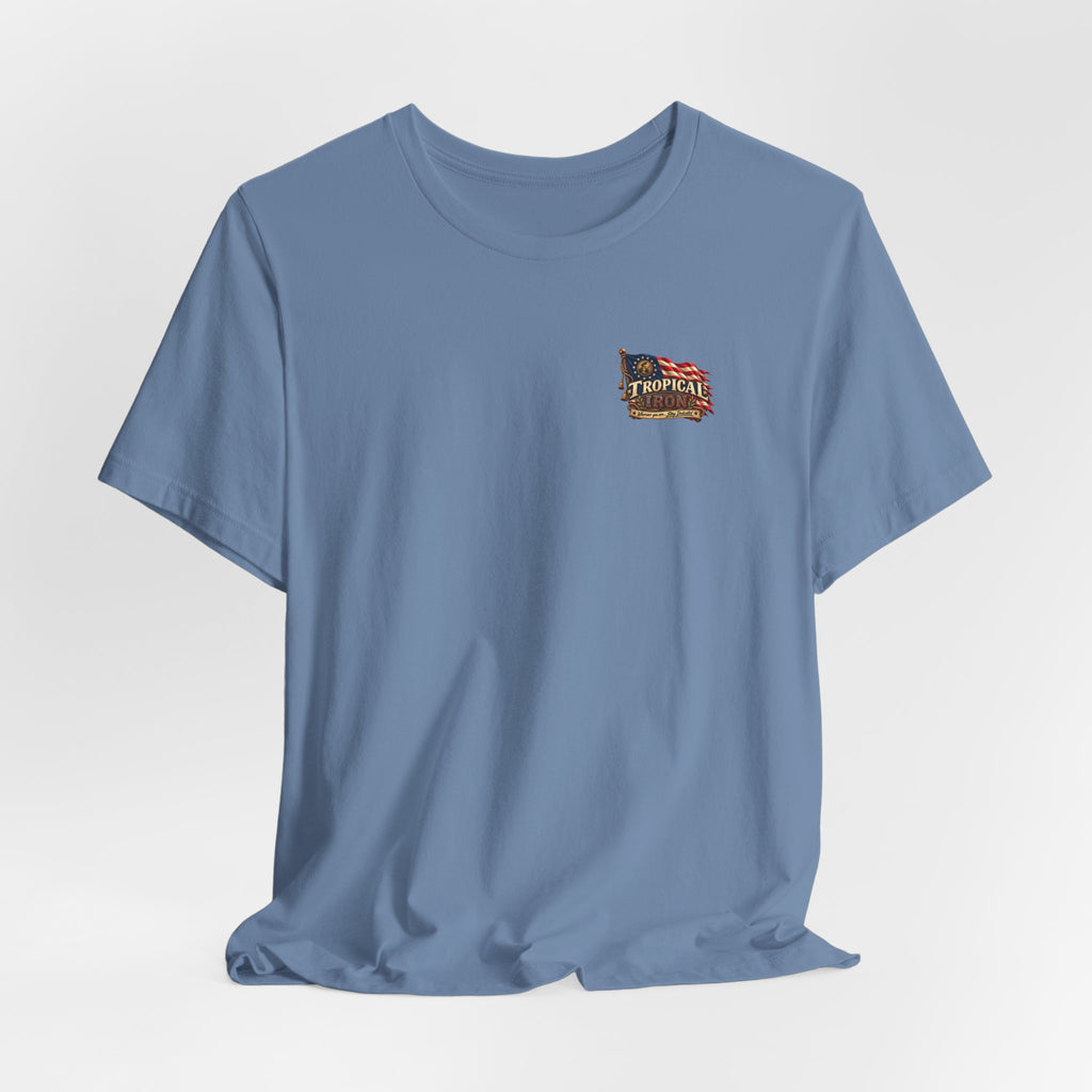 Tropical Iron Band Graphic Tee — "Fife Drums & Dumbrells" Vintage Concert T‑Shirt